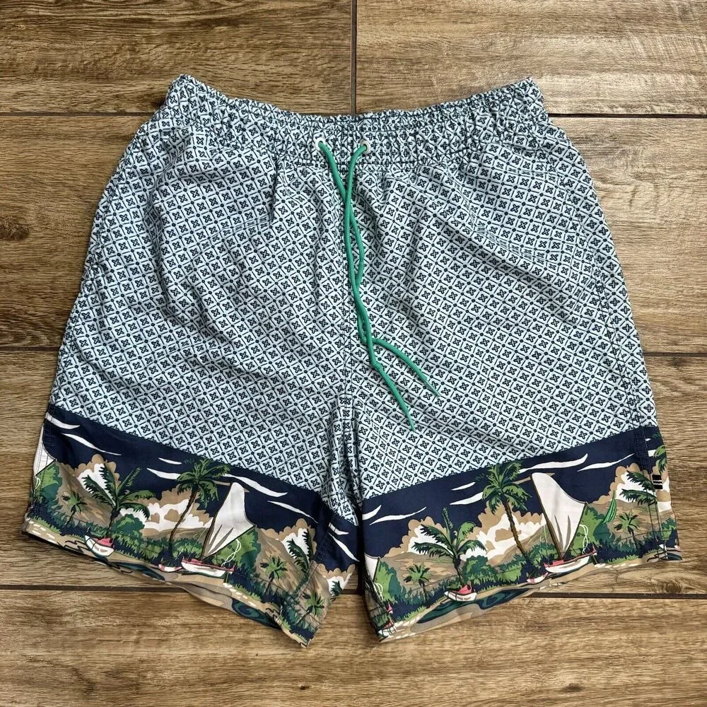 Nautica Swim Trunks Size M Multicolored Built In Brief Pockets Sailboat Print